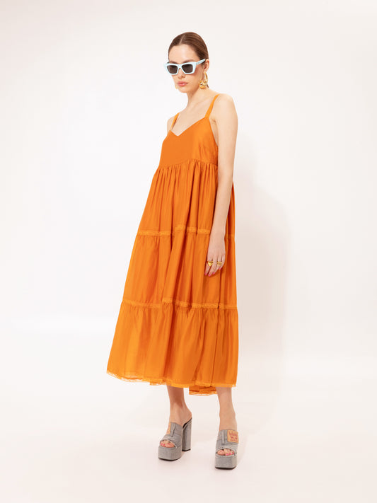 TIERED MIDI DRESS ORANGE