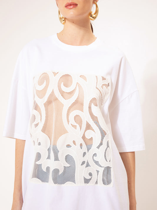 OVERSIZED LACE-DETAILED T-SHIRT WHITE