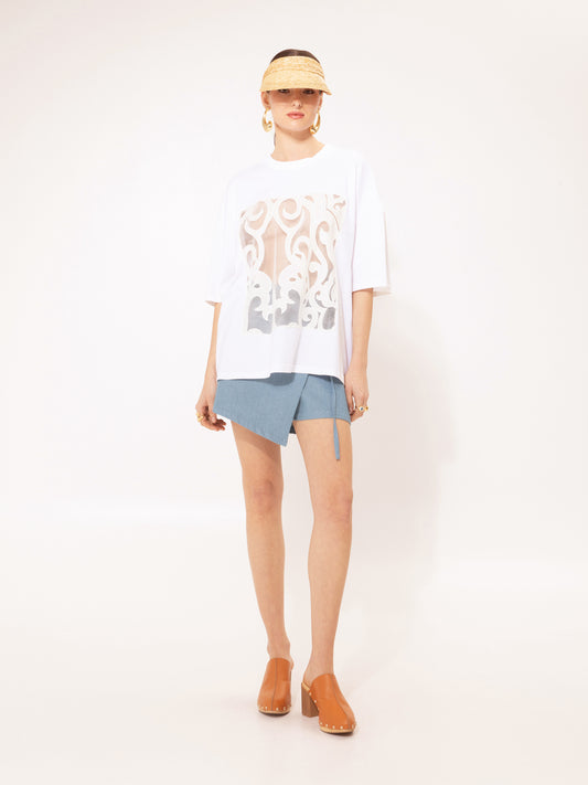 OVERSIZED LACE-DETAILED T-SHIRT WHITE