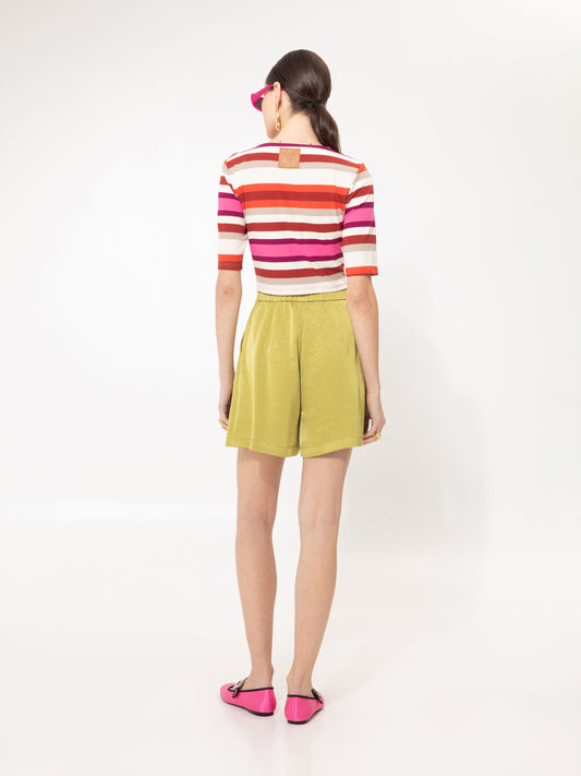 SHORT-SLEEVE CROP TOP RED STRIPES