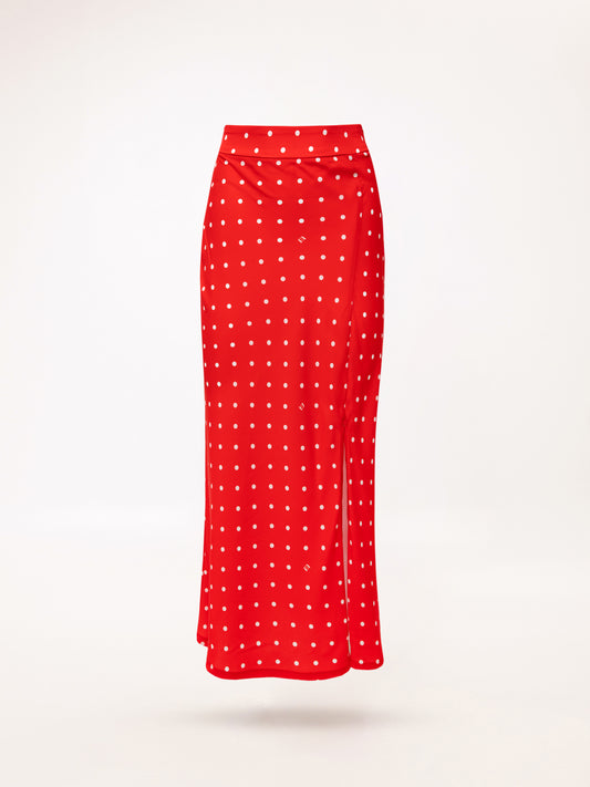 FRONT-SLIT MIDI SKIRT POUA RED
