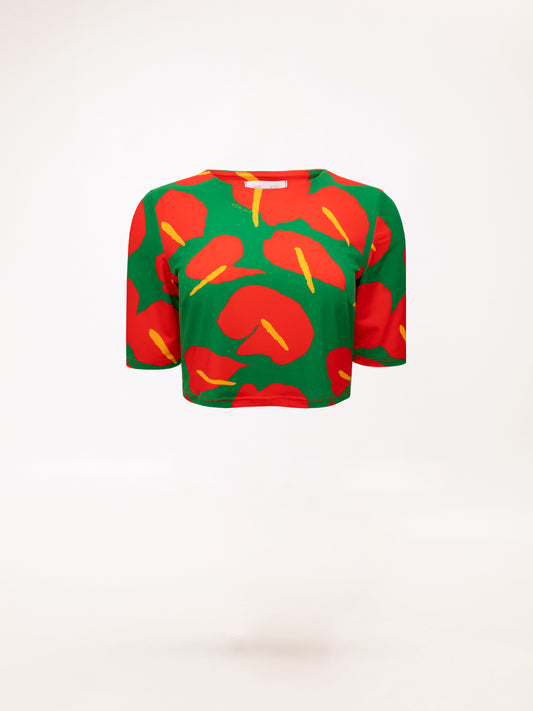 SHORT-SLEEVE JERSEY TOP ANTHURIUM GREEN