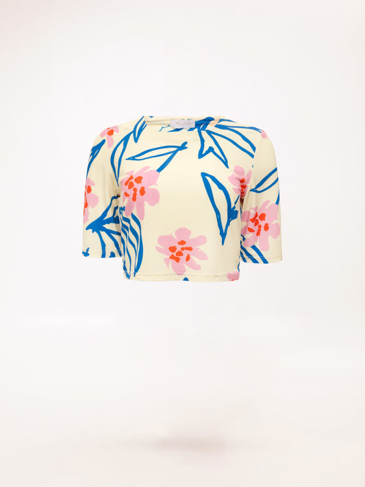 SHORT-SLEEVE JERSEY TOP FLORAL