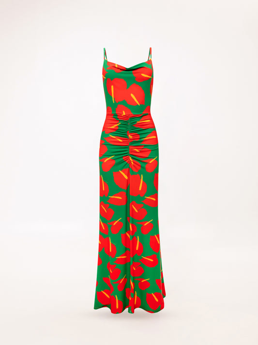 RUCHED JERSEY MAXI DRESS ANTHURIUM GREEN