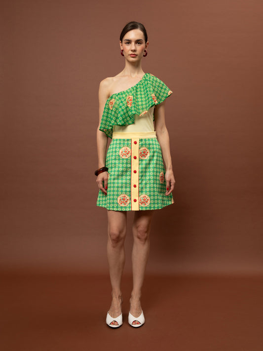 BUTTON MINI SKIRT - PICNIC GREEN