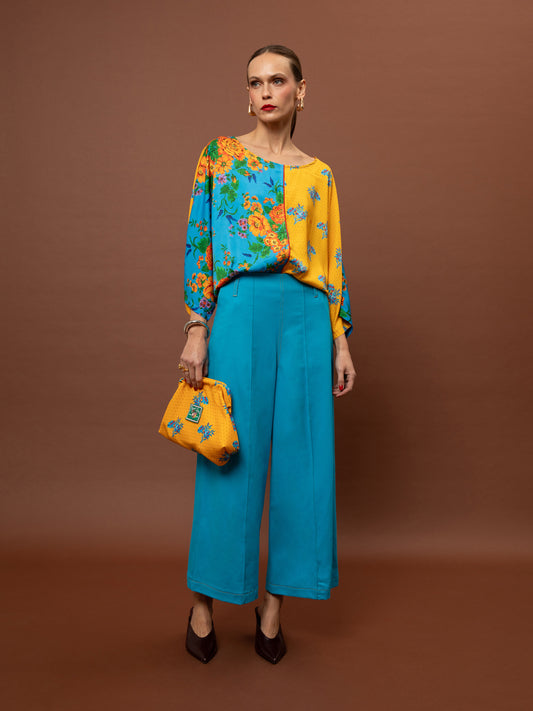 DENIM CROPPED PANTS - AQUA