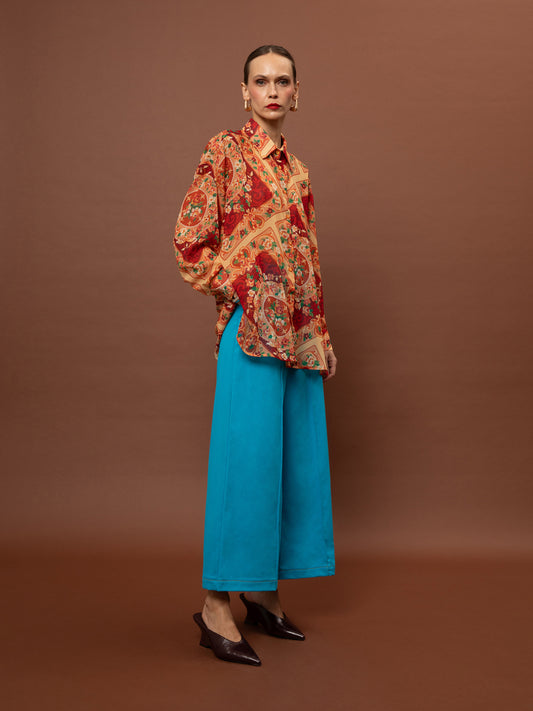 DENIM CROPPED PANTS - AQUA