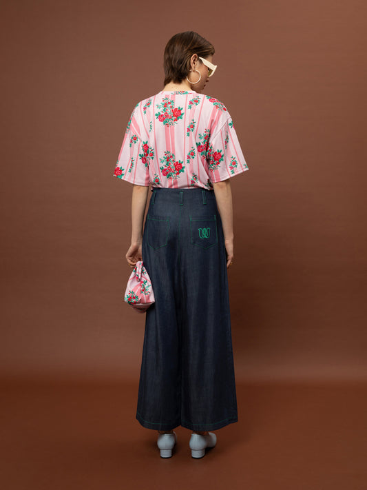 DENIM CROPPED PANTS - DARK BLUE