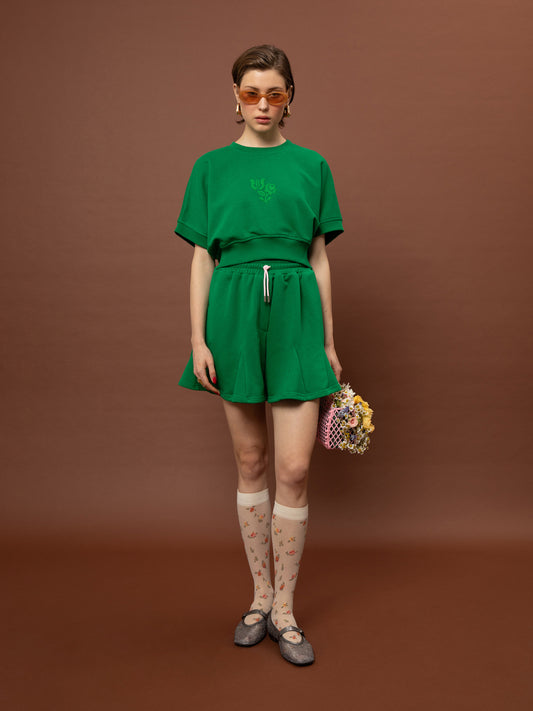 FLARED FUTTER SHORTS - GREEN