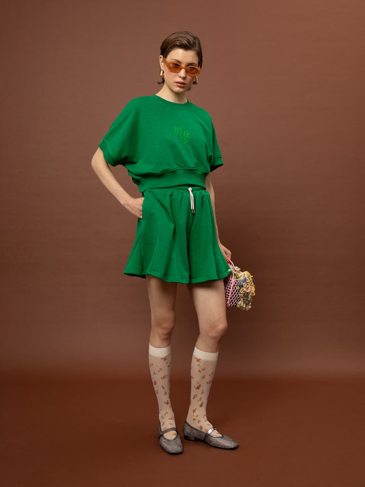 FLARED FUTTER SHORTS - GREEN