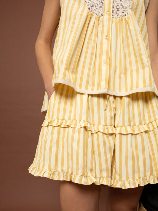 RUFFLED POPLIN SHORTS - STRIPES YELLOW