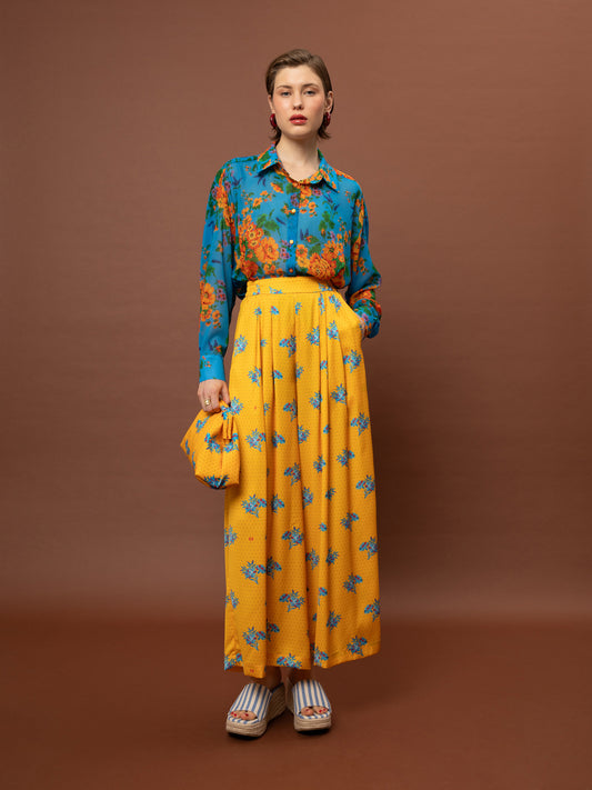 WIDE-LEG PLEATED SATIN PANTS - BOUQUETS