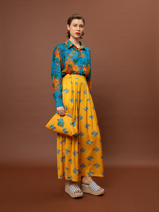 WIDE-LEG PLEATED SATIN PANTS - BOUQUETS