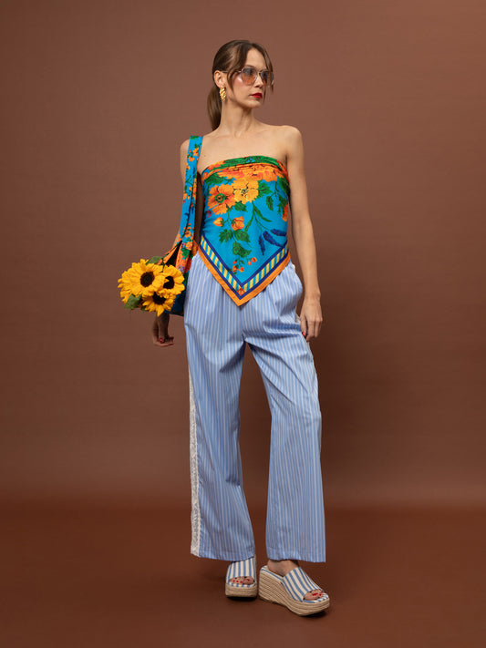 PAJAMA POPLIN PANTS - STRIPES LIGHT BLUE