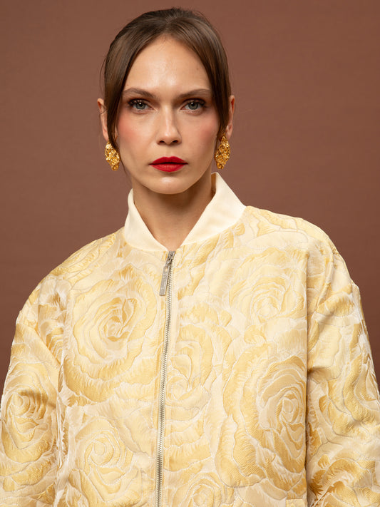 FLORAL JACQUARD BOMBER JACKET - YELLOW