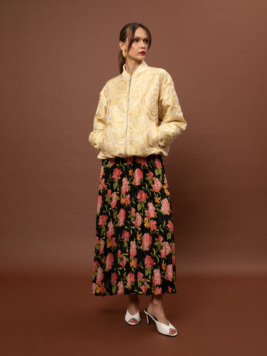 FLORAL JACQUARD BOMBER JACKET - YELLOW
