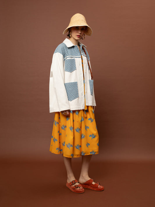 DENIM SHIRT JACKET - WHITE & BLUE