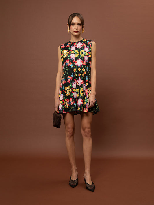 FLARED FUTTER PLAYSUIT - BLOSSOMS BLACK