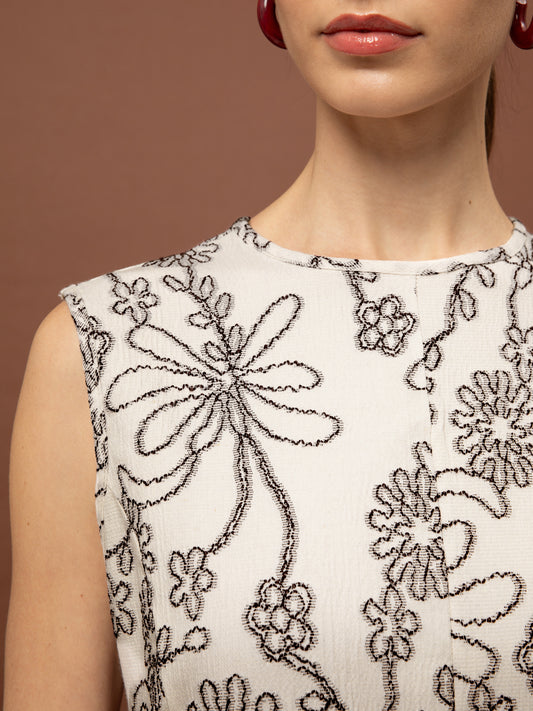 FLARED JACQUARD PLAYSUIT - WHITE & BLACK