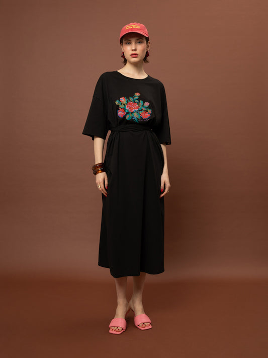OVERSIZED MAXI T-SHIRT-DRESS BLACK