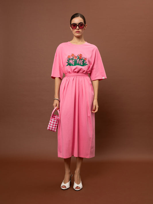 OVERSIZED MAXI T-SHIRT-DRESS PINK