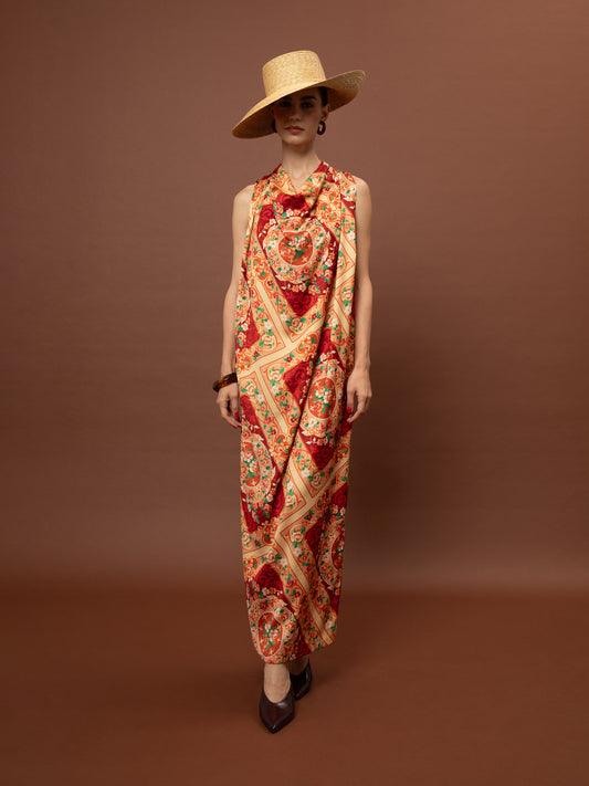 DRAPED SATIN MAXI DRESS - MPOUCHARA