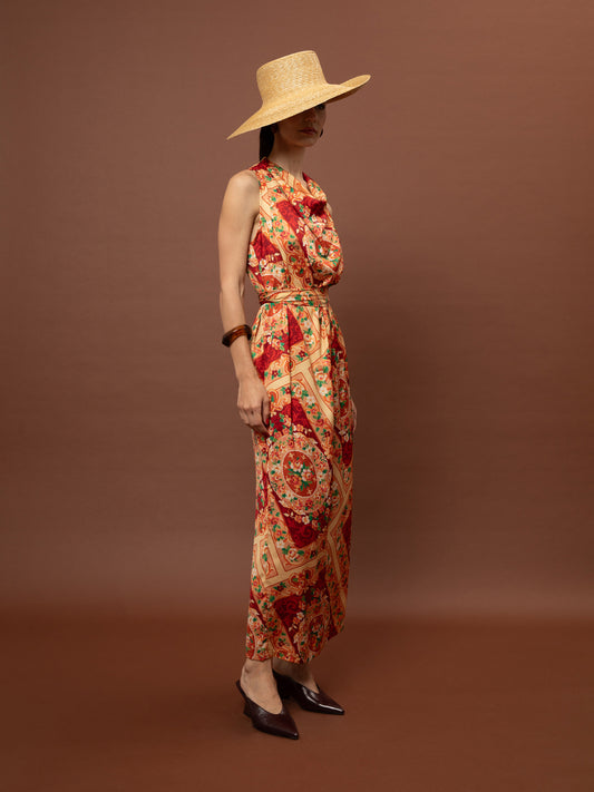 DRAPED SATIN MAXI DRESS - MPOUCHARA