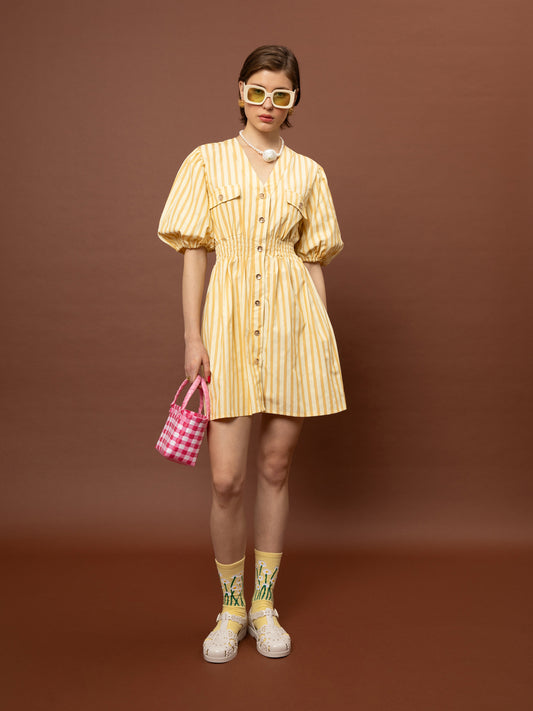 POPLIN MINI DRESS - STRIPES YELLOW