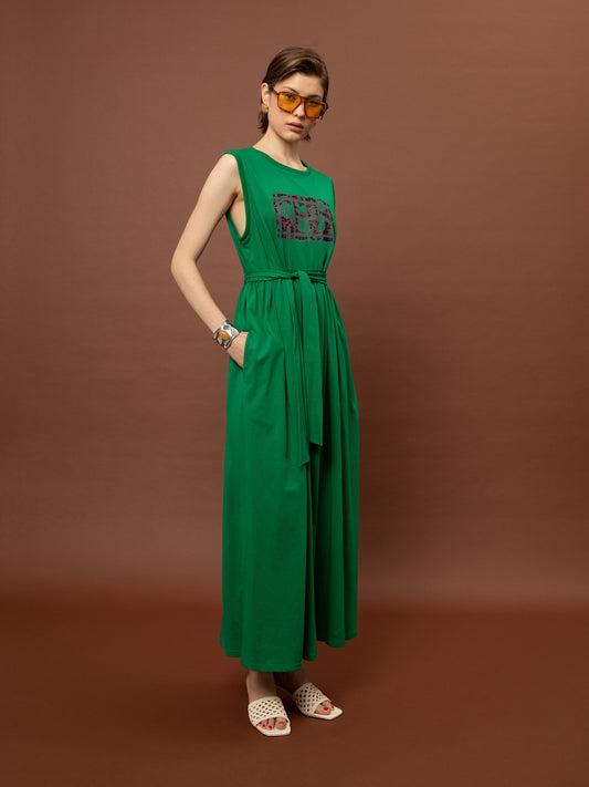 SLEEVELESS COTTON DRESS - GREEN