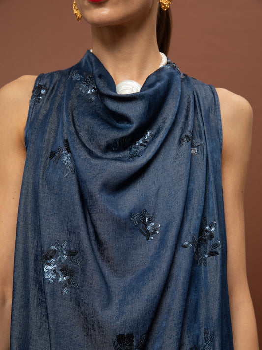 DRAPED MAXI DRESS - DENIM LOOK