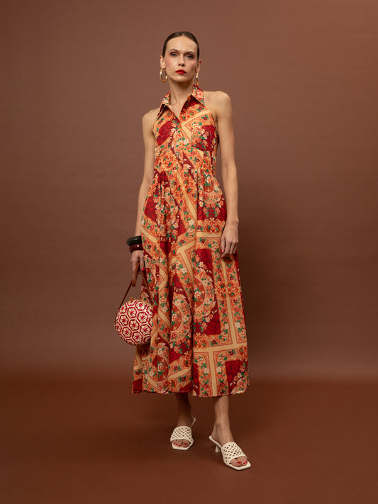 SLEEVELESS SHIRT COLLAR COTTON DRESS - MPOUCHARA