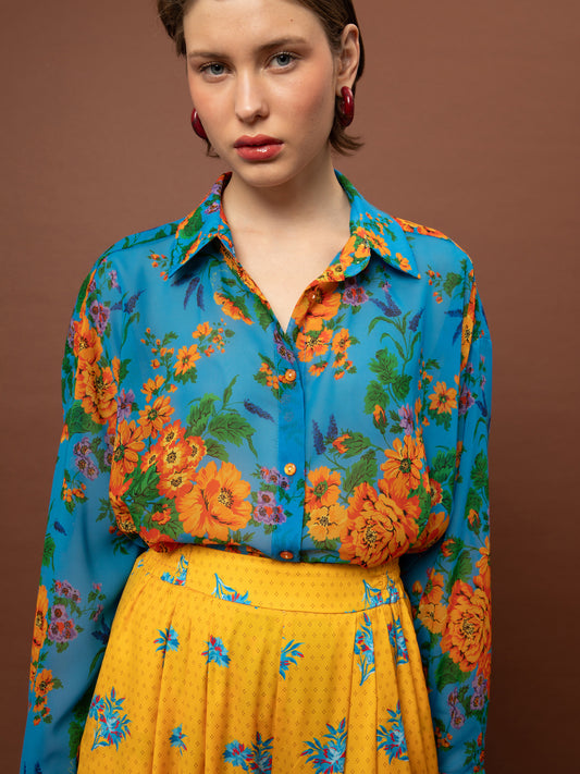 OVERSIZED CHIFFON SHIRT - TAPETSARIA AQUA