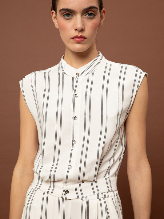 SLEEVELESS SHIRT - STRIPES BLACK