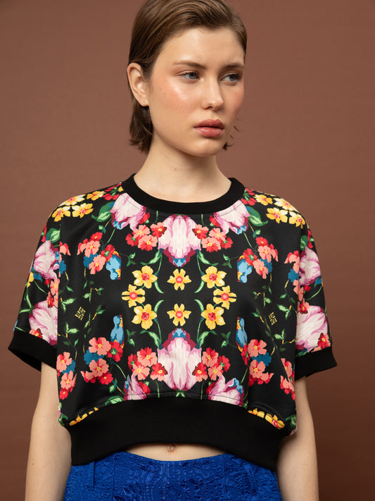 FUTTER CROPPED TOP - BLOSSOMS BLACK