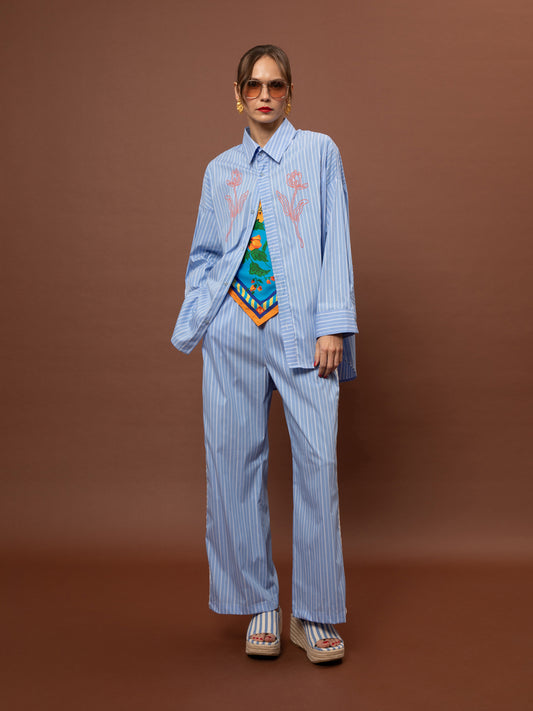 OVERSIZED STRIPED SHIRT - LIGHT BLUE