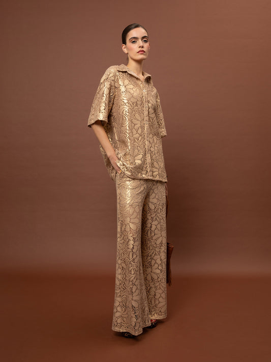 OVERSIZED KNITED SHIRT - BEIGE GOLD
