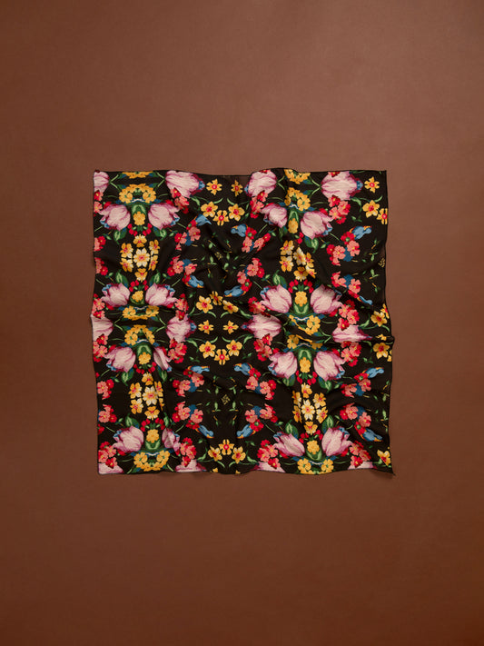 CHIFFON SCARF - BLOSSOMS BLACK