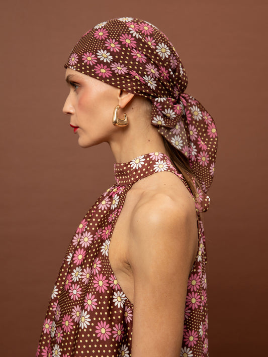 CHIFFON SCARF - DAISIES CHOCO