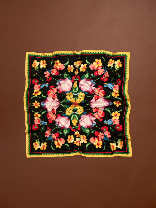 SATIN SCARF/TOP - BLOSSOMS BLACK