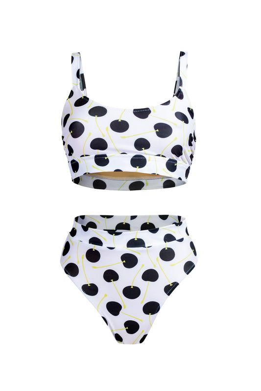 ATHLETIC-STYLE BIKINI POLKA-CHERRIES WHITE