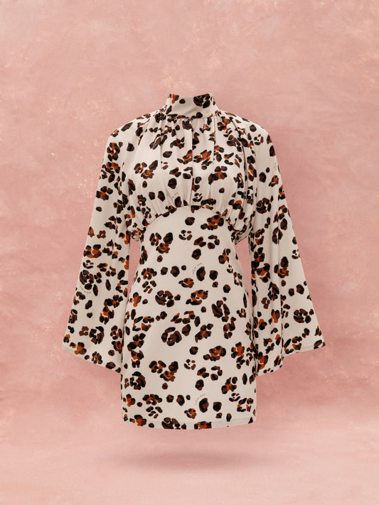 TURTLENECK MINI DRESS - LEOPARD