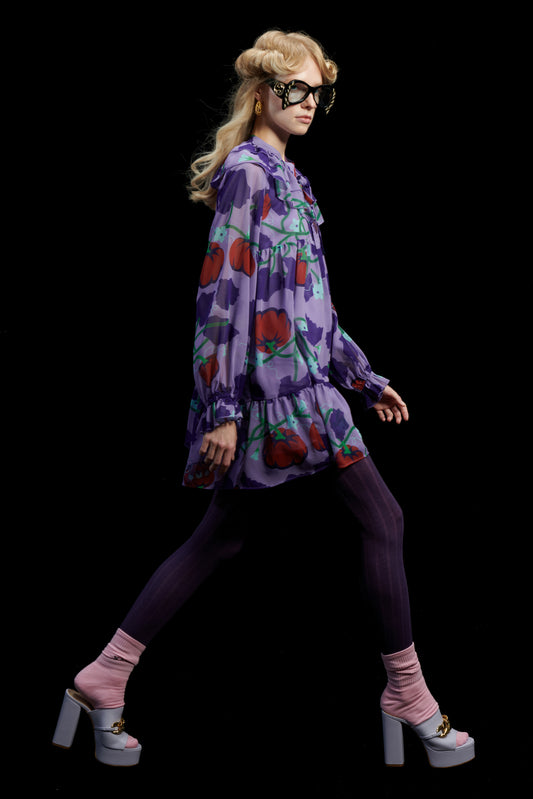 TIERED MINI DRESS PUMPKINS PURPLE