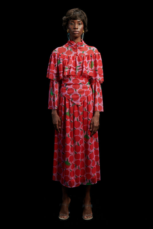 MESH RUFFLE DRESS APPLES