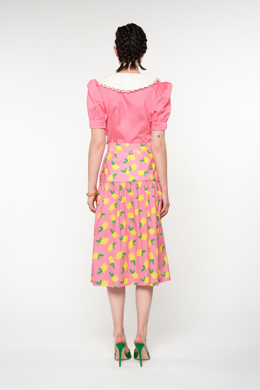 FITTED-WAIST MIDI SKIRT - LEMONS