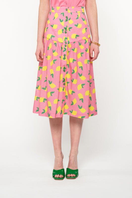 FITTED-WAIST MIDI SKIRT - LEMONS