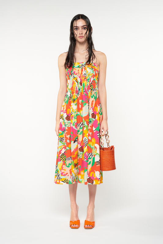 SHIRRED LONG SKIRT - PSYCHEDELIA GREEN