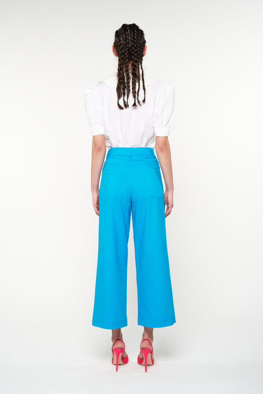 DENIM CROPPED PANTS - AQUA