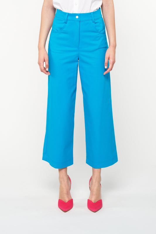 DENIM CROPPED PANTS - AQUA