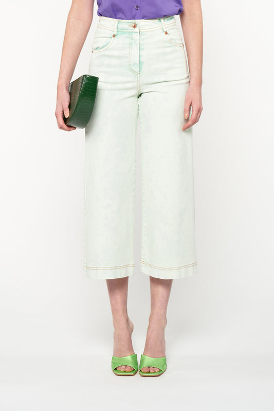 DENIM CROPPED PANTS - MINT