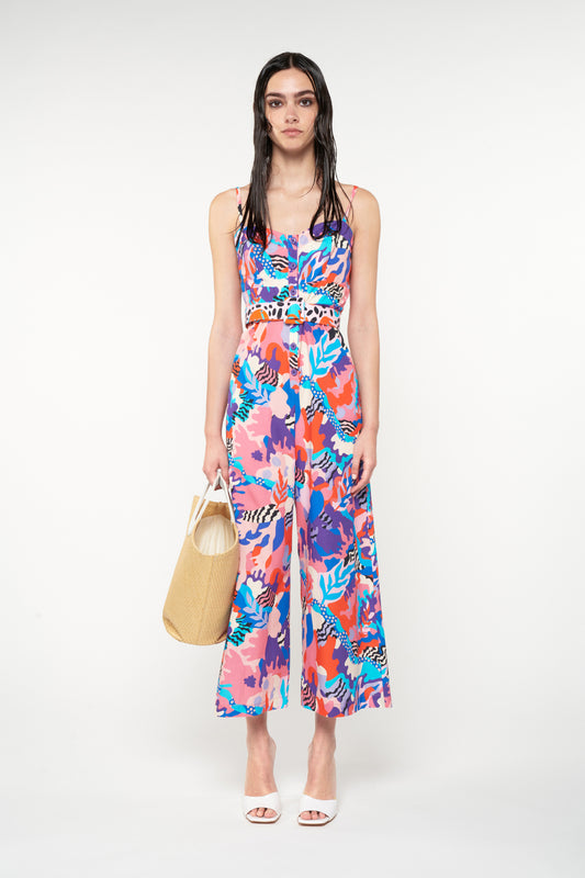 SWEETHEART NECKLINE JUMPSUIT - PSYCHEDELIA BLUE